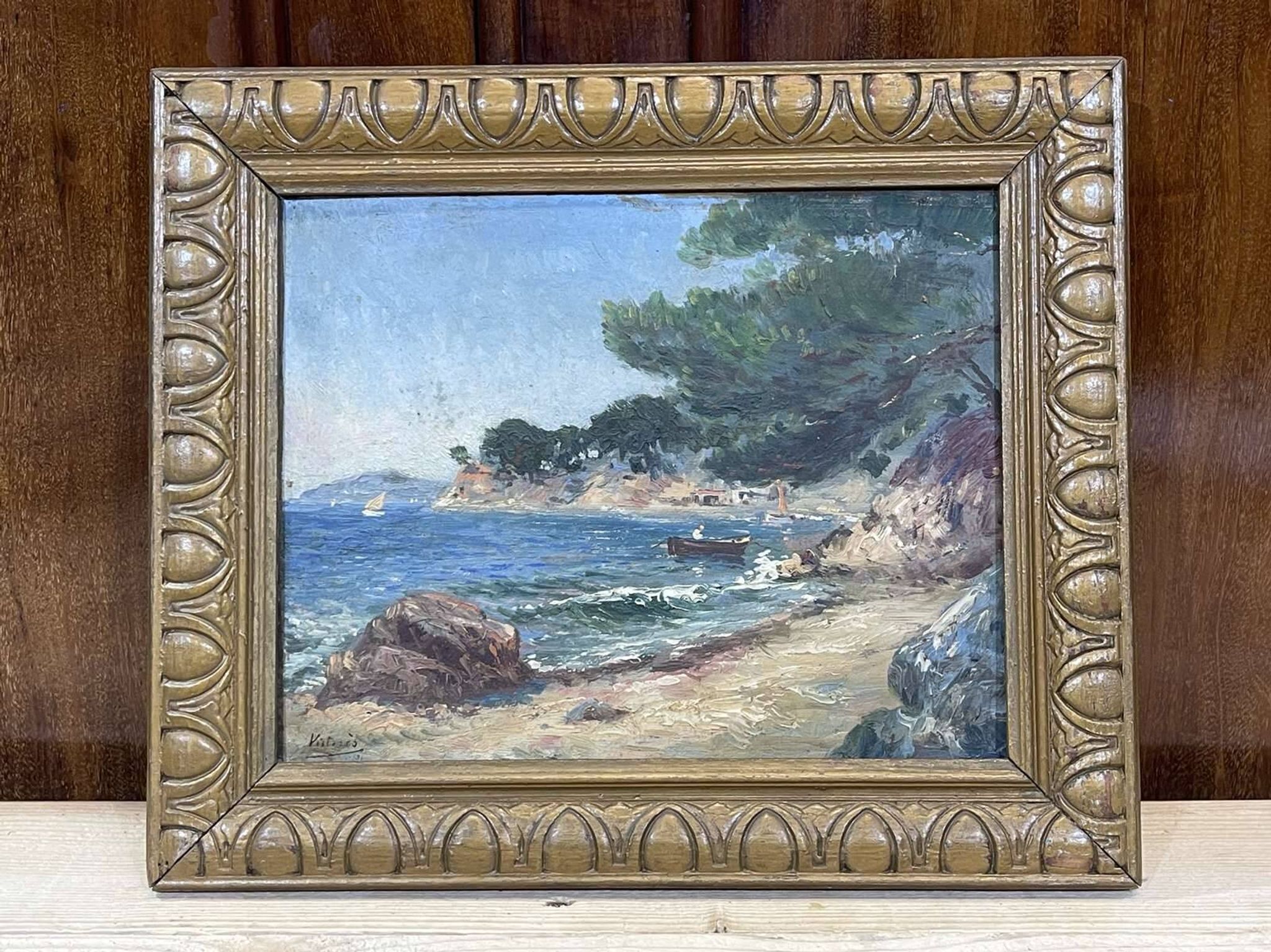 Seaside near Toulon - Oil on cardboard, signed Victorès