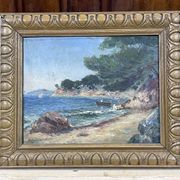 Seaside near Toulon - Oil on cardboard, signed Victorès