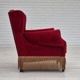Fauteuil danois, originale, meuble en velours, pieds en bois de chêne