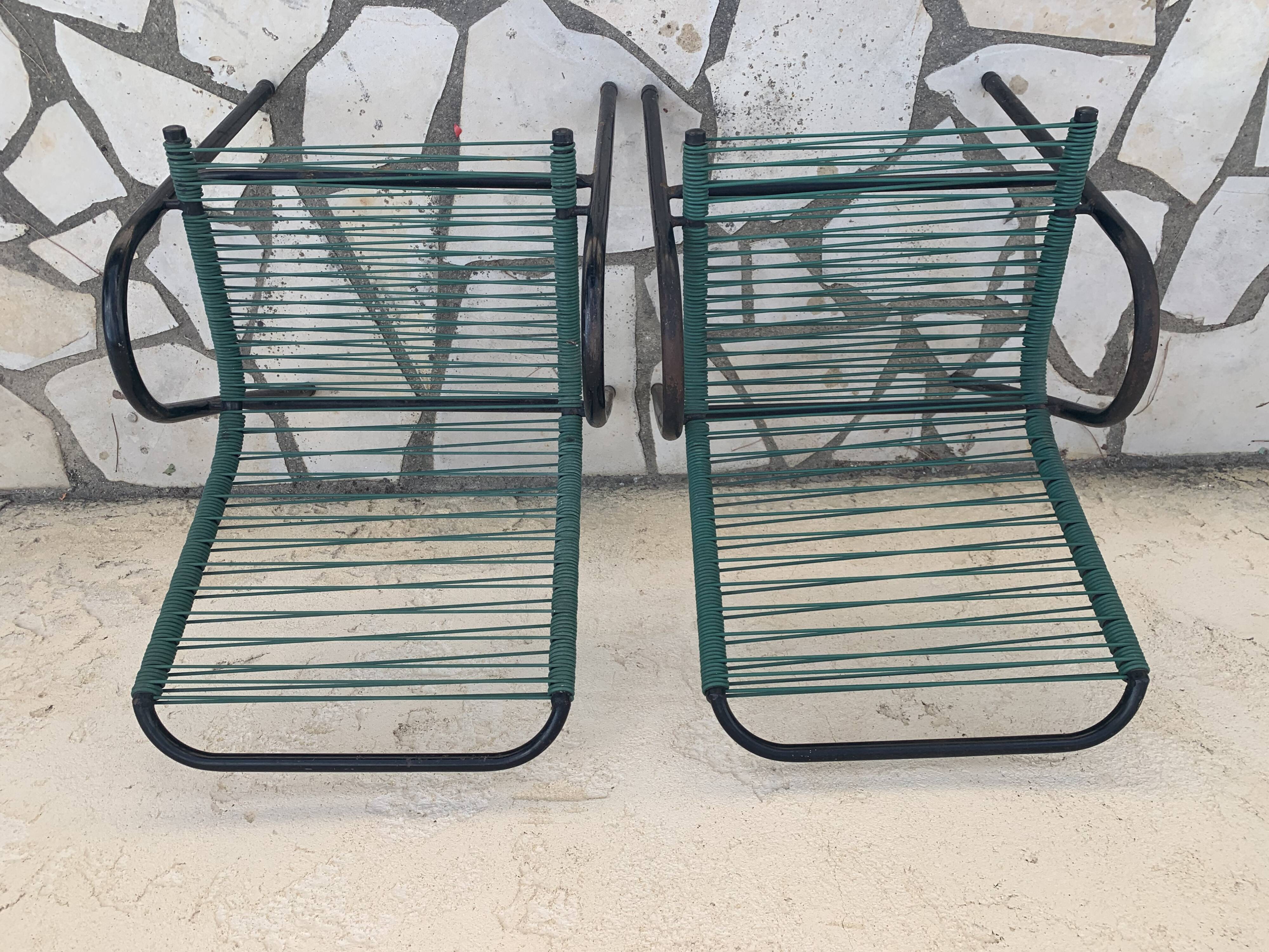Pair of scoubidou armchairs