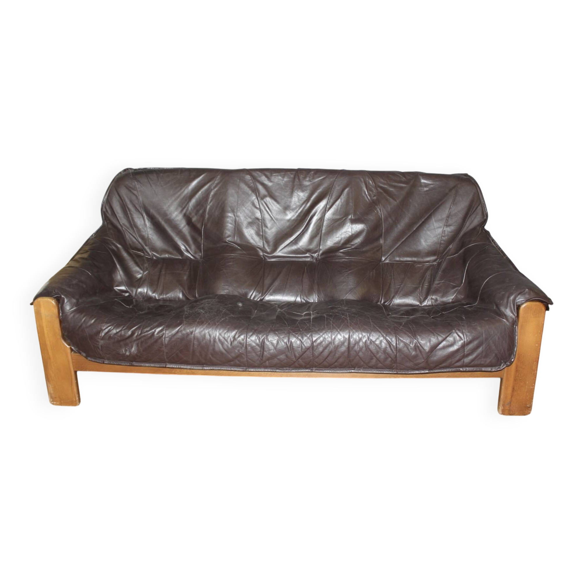 Brutalist Leather Sofa circa 1970