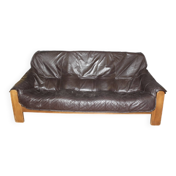 Brutalist Leather Sofa circa 1970