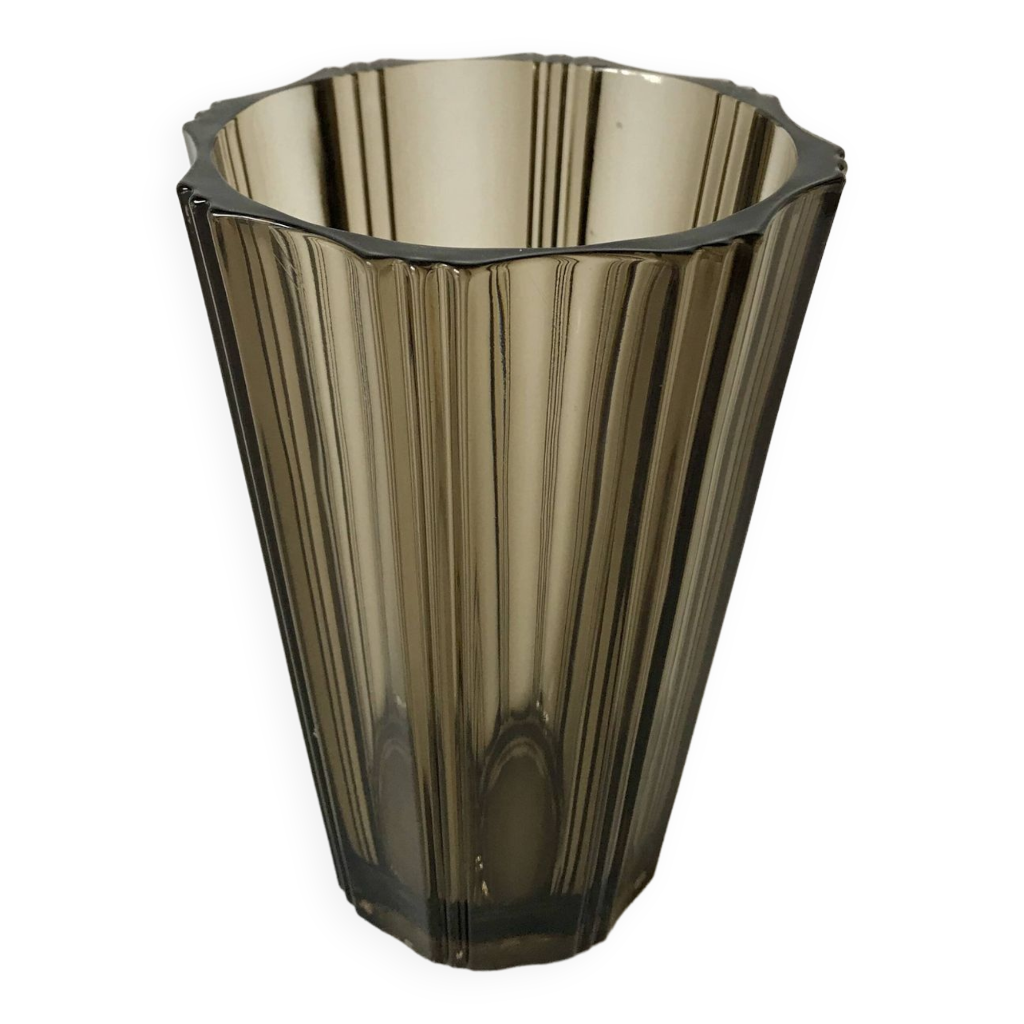 Pleated smoked glass vase from the 70s
