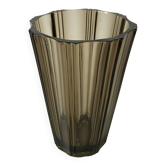 Pleated smoked glass vase from the 70s