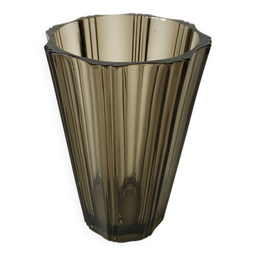 Pleated smoked glass vase from the 70s