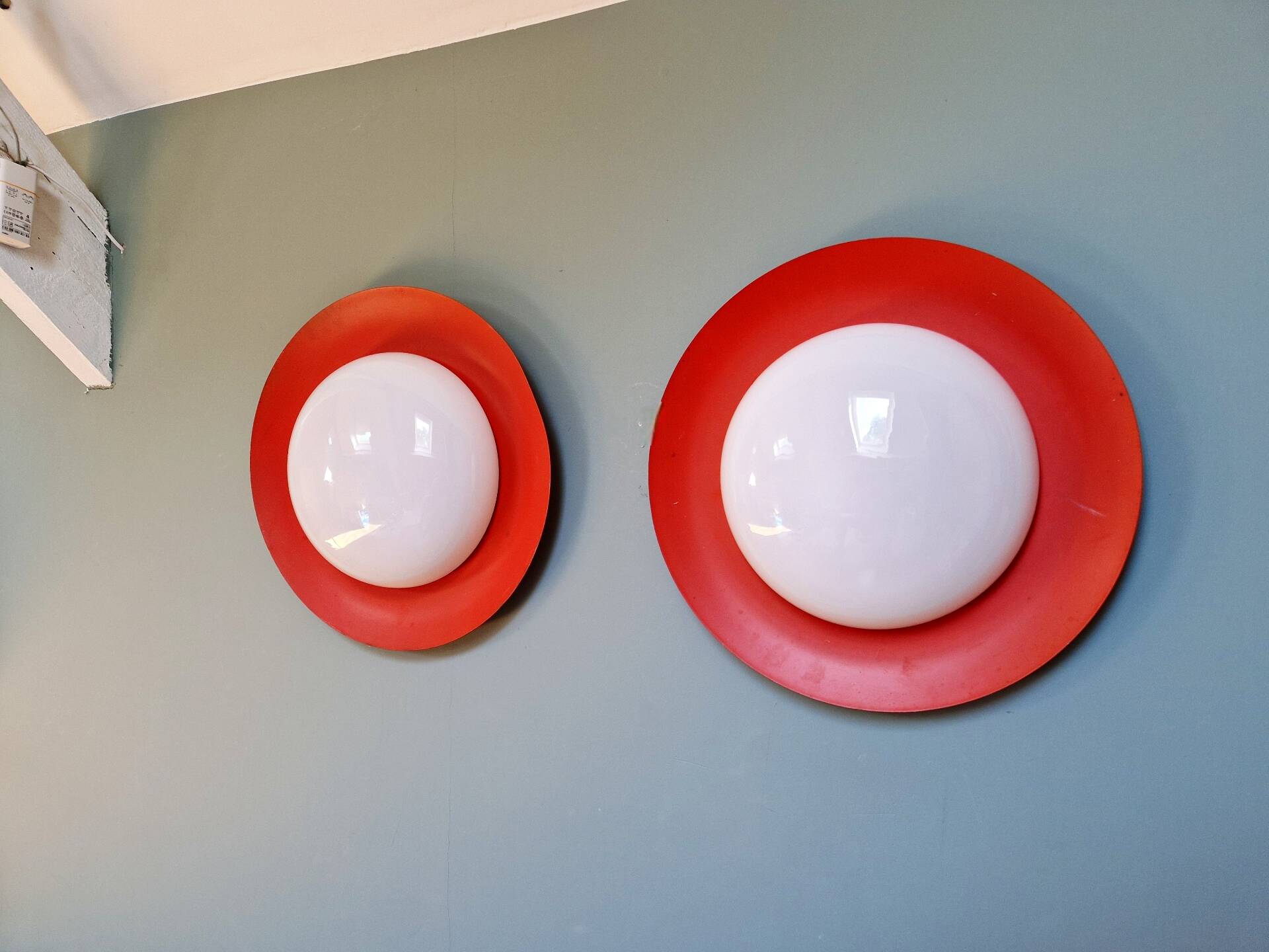 Pair of XXL orange Space Age wall sconces, 1960