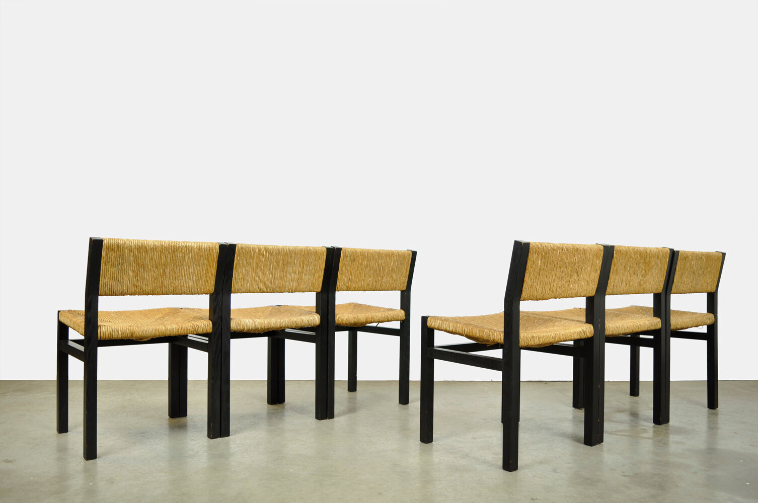 Set of 6 dining chairs with wicker seats by Martin Visser and produced by ‘t Spectrum, 1970s