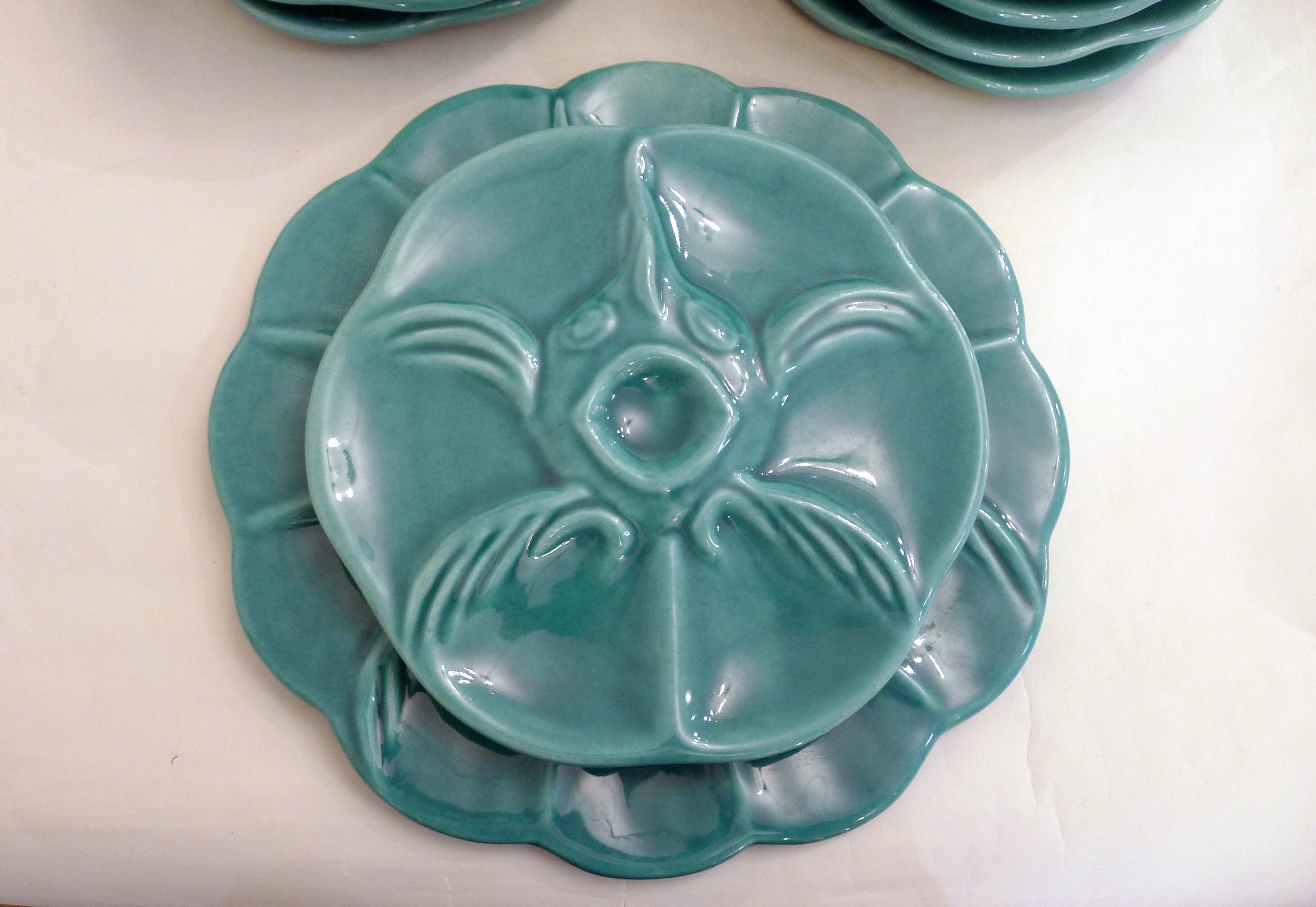 Oyster service Fish in faience barbotine 1950s