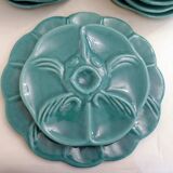 Oyster service Fish in faience barbotine 1950s