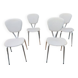 4 chaises vintage blanches et chromé