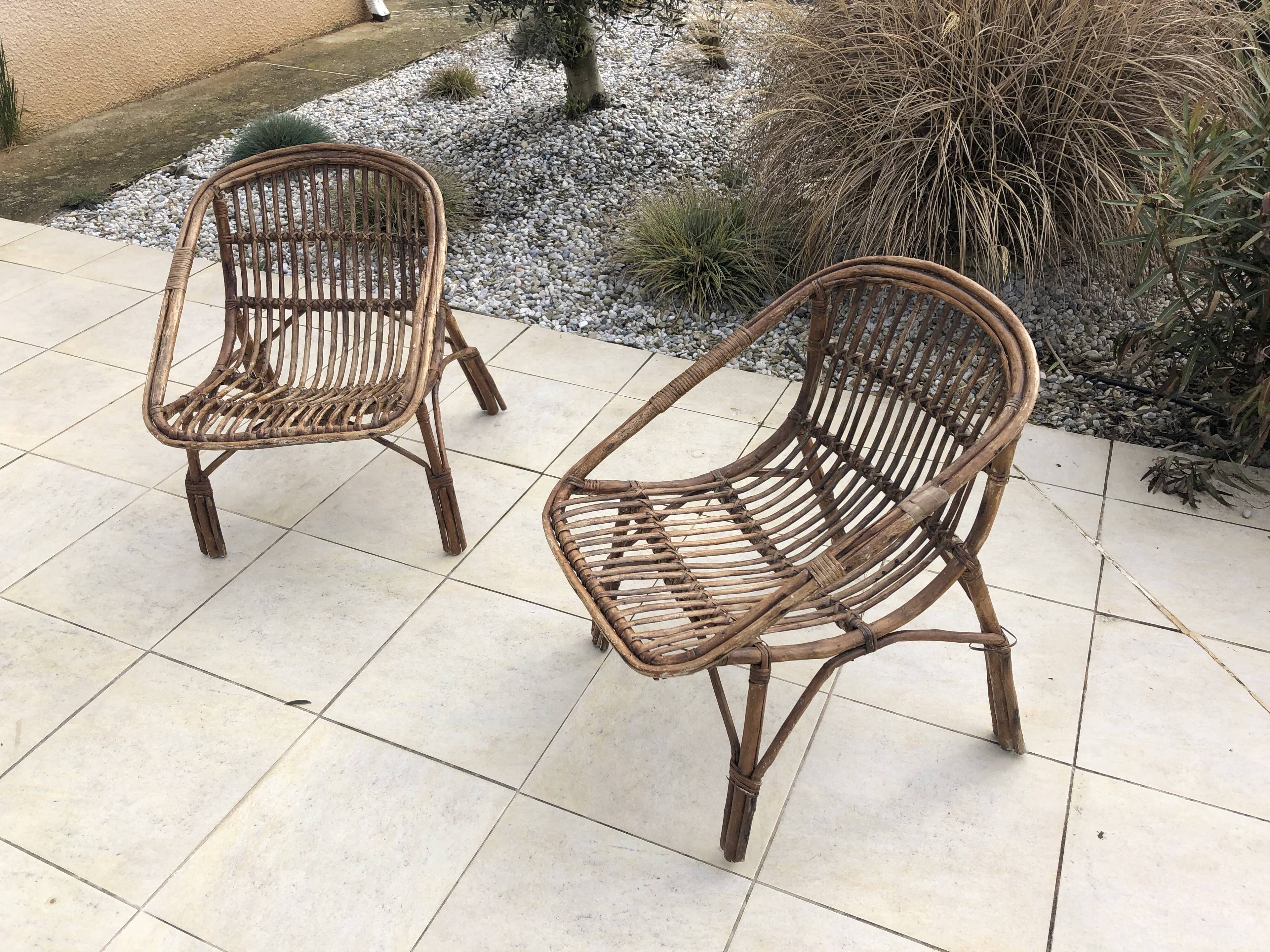 Pair of rattan armchairs