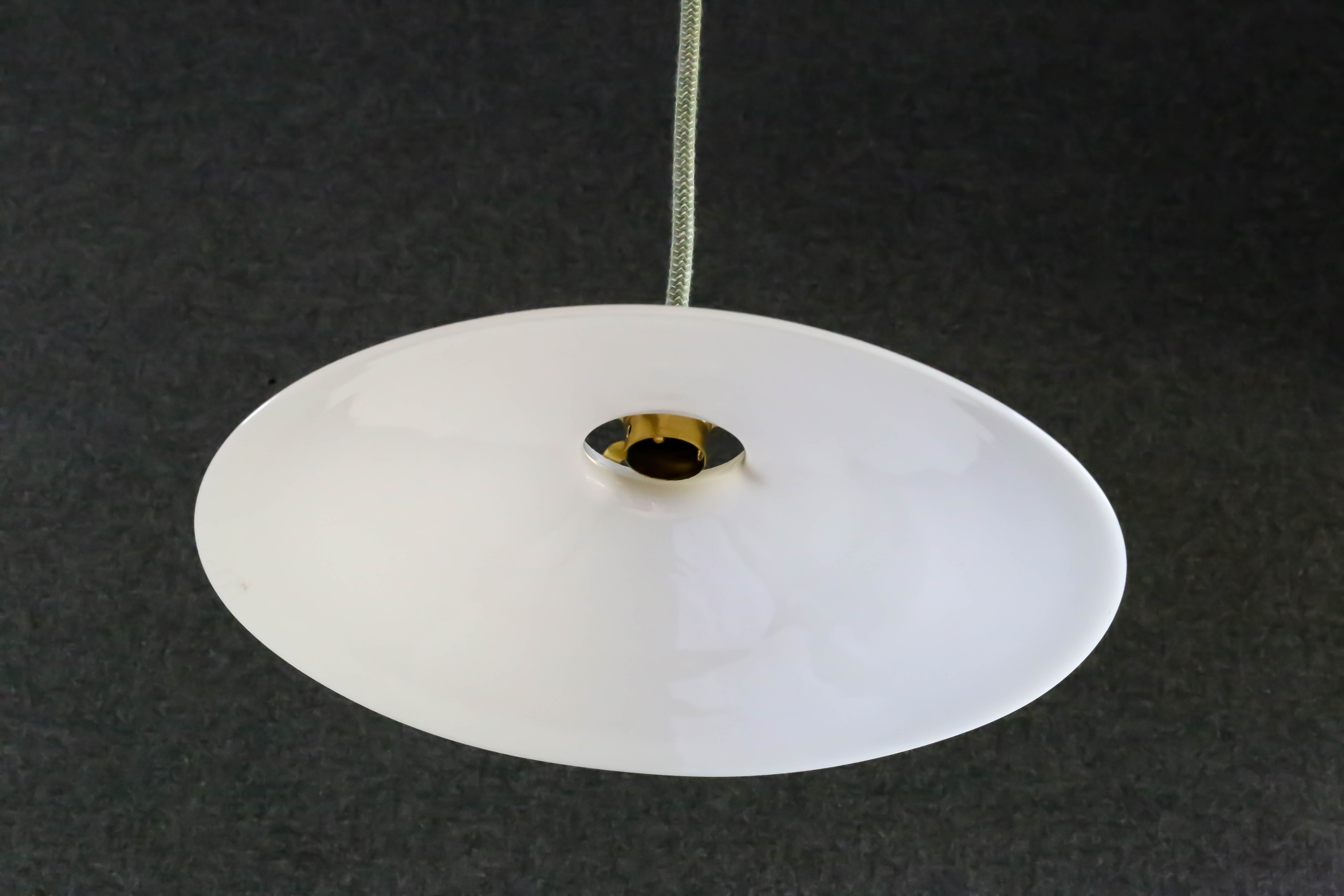 Smooth white opaline pendant lamp comes with a new cable and new brass socket