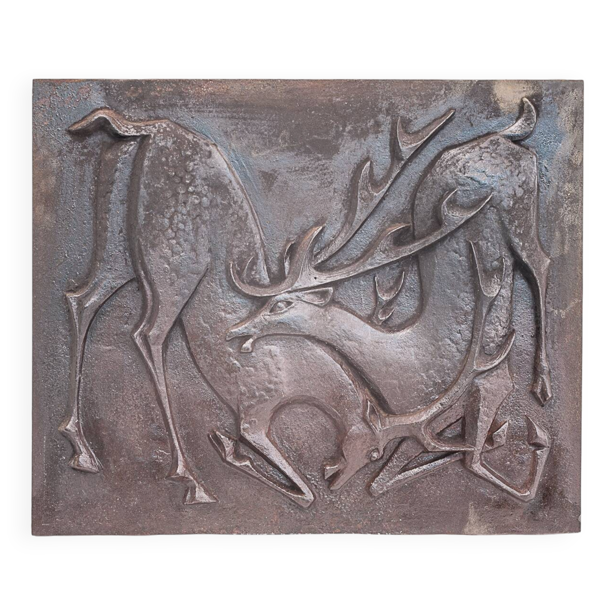 Cast iron fireplace plaque. Signed "L. Martinez". Stern Foundry Circa 19