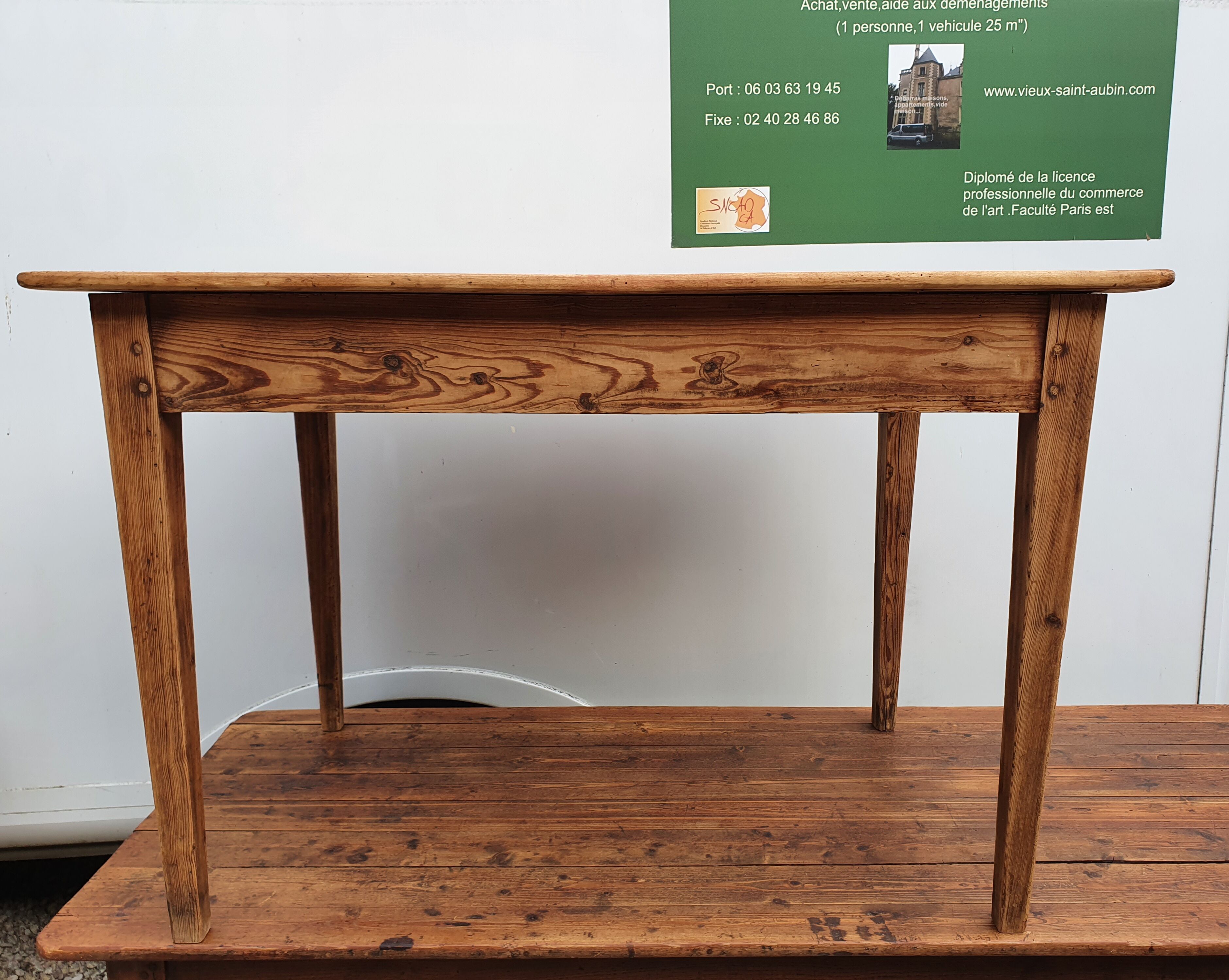Old farmhouse table waxed wood 110 cm