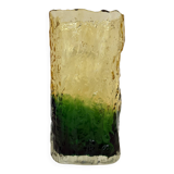 Vase vintage en verre écorce jaune et vert, années 1970