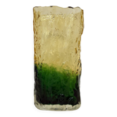 Vase vintage en verre écorce jaune et vert, années 1970