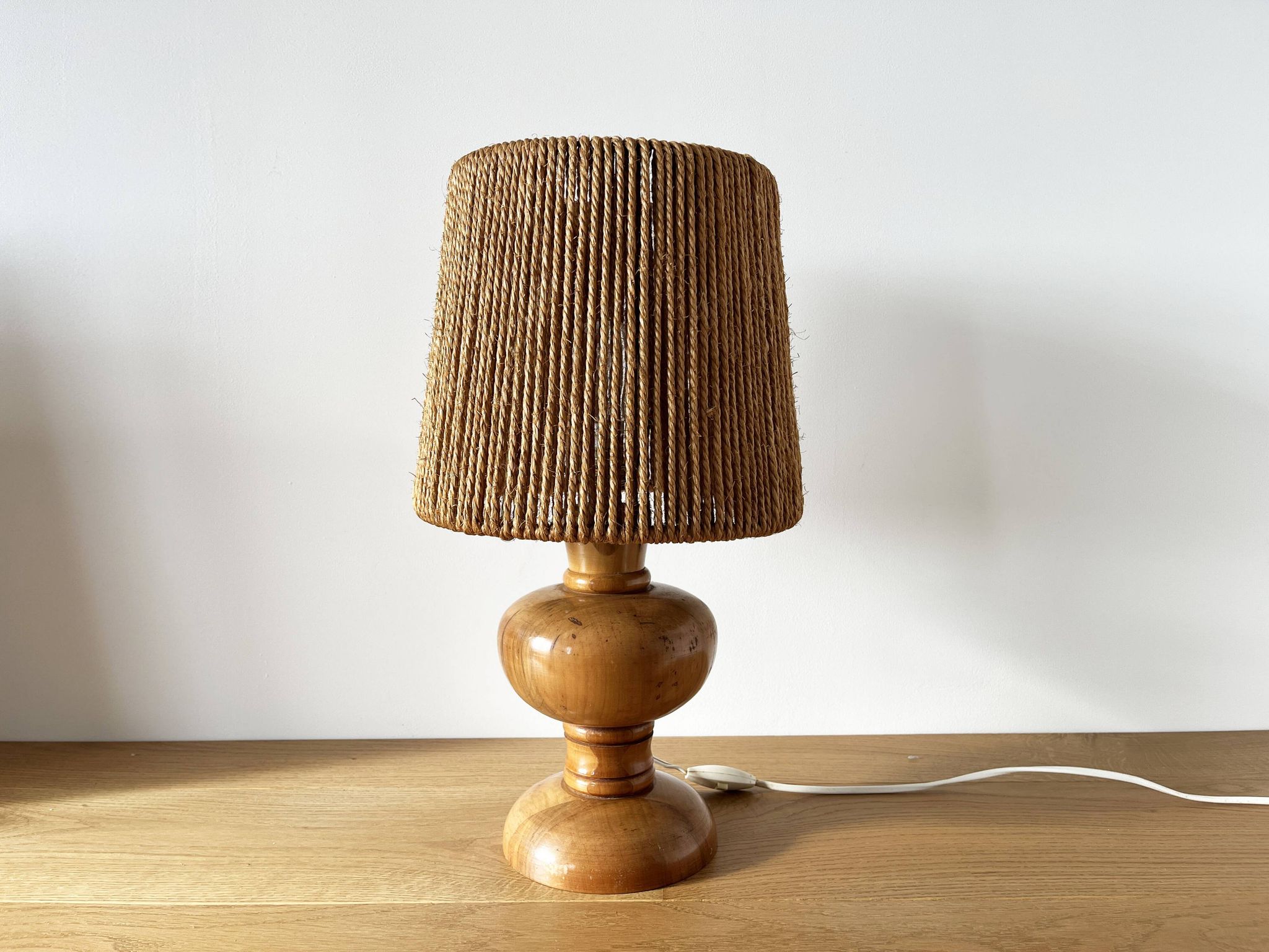 Vintage 1960 turned wood elm lamp