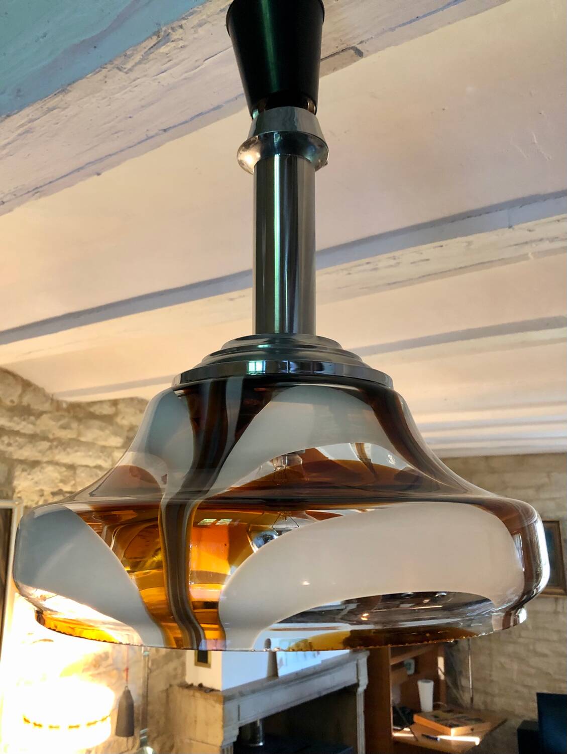 Suspension in Murano glass and chrome metal