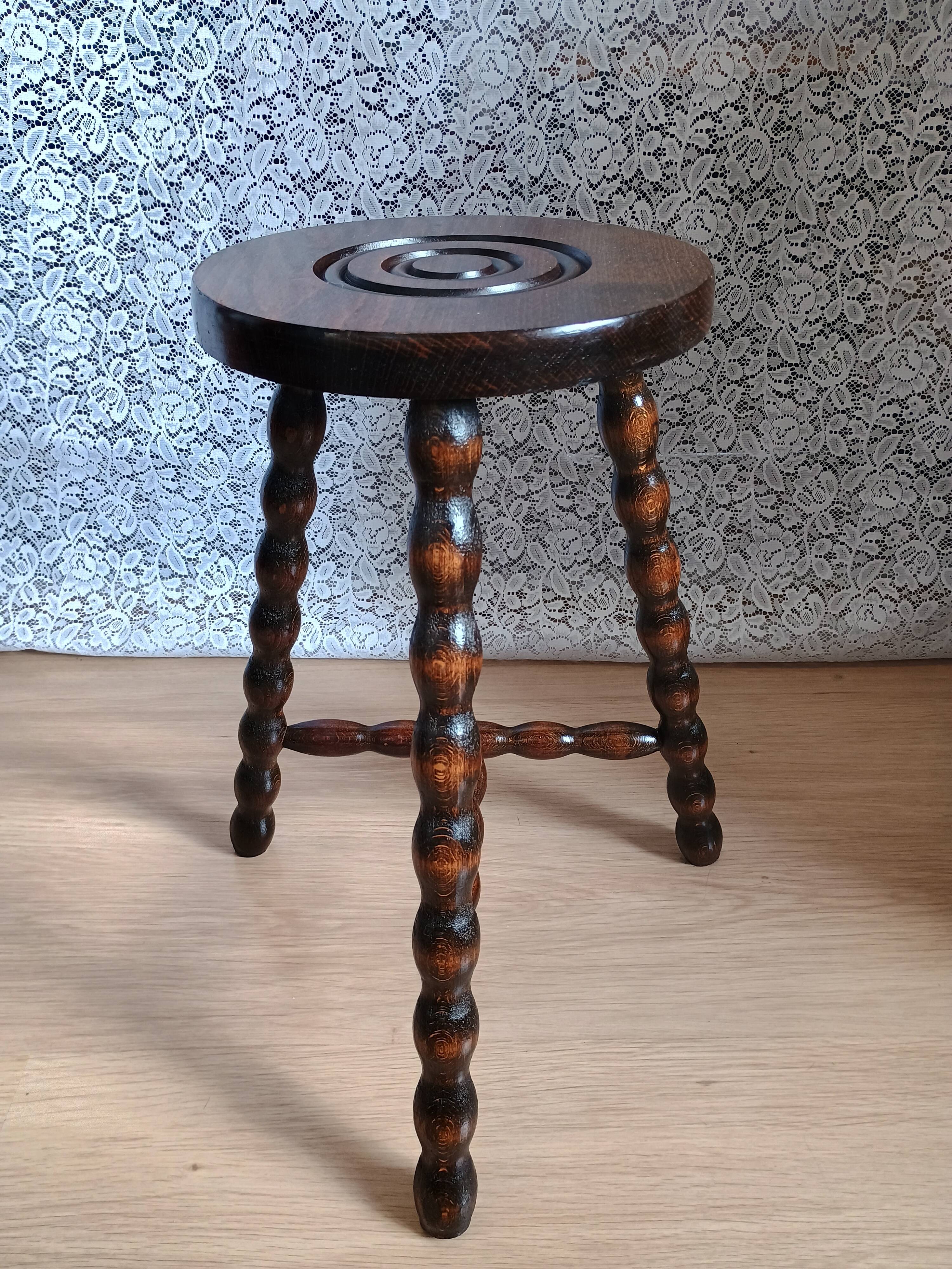 Pair of vintage turned wood tripod stools