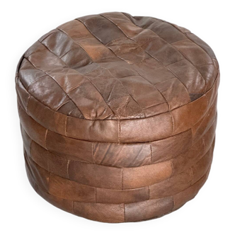 De Sede style pouf in leather patchwork, 1970s design