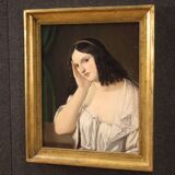 Tableau ancien représentant une jeune femme du 19ème siècle