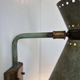 Vintage adjustable wall lamp, brass and patinated green, Italy 1950