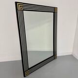 Grand miroir vintage année 70 design DEKNUDT décor géométrique bois