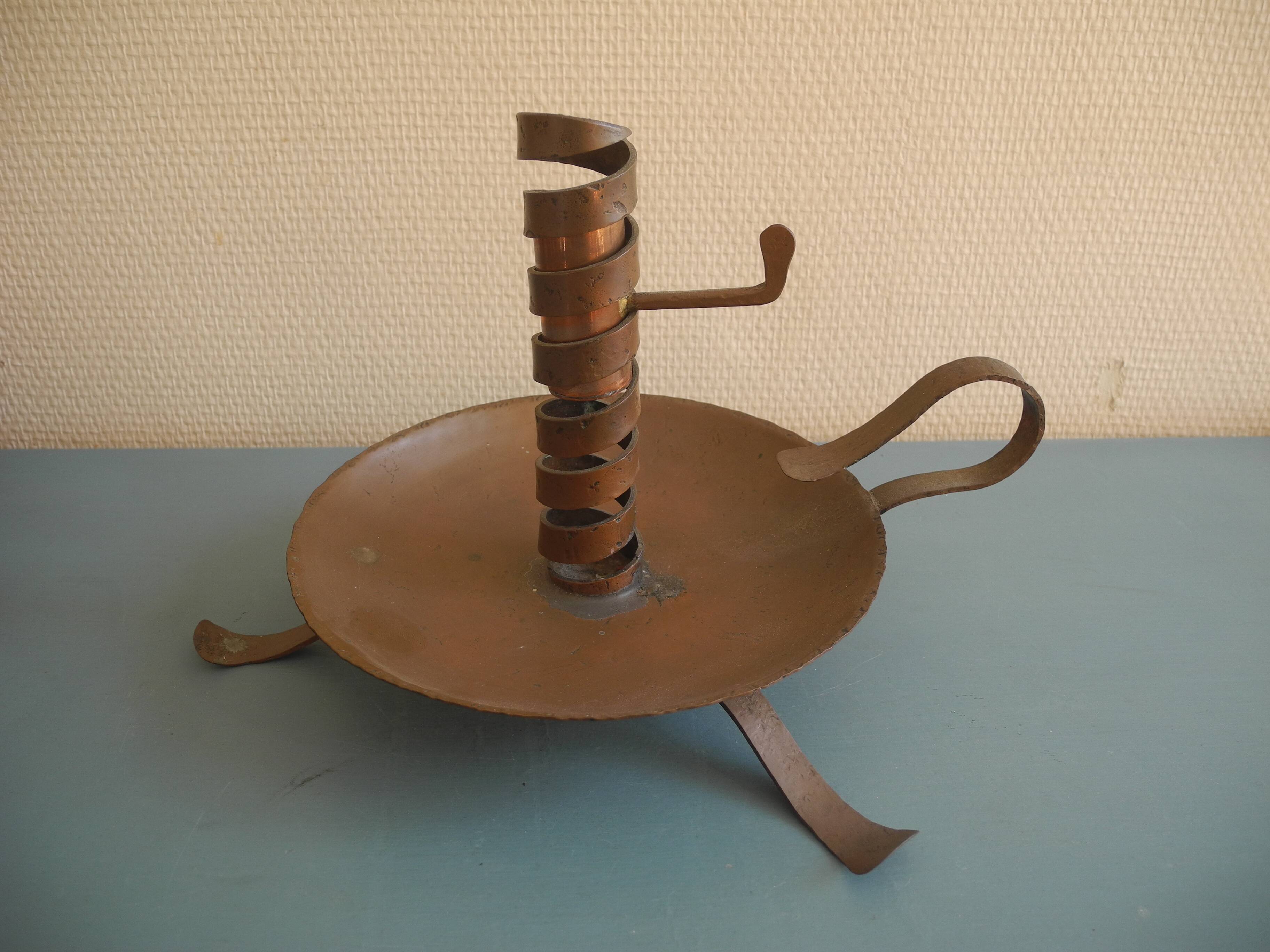 old pig tail rat cave copper candle holder