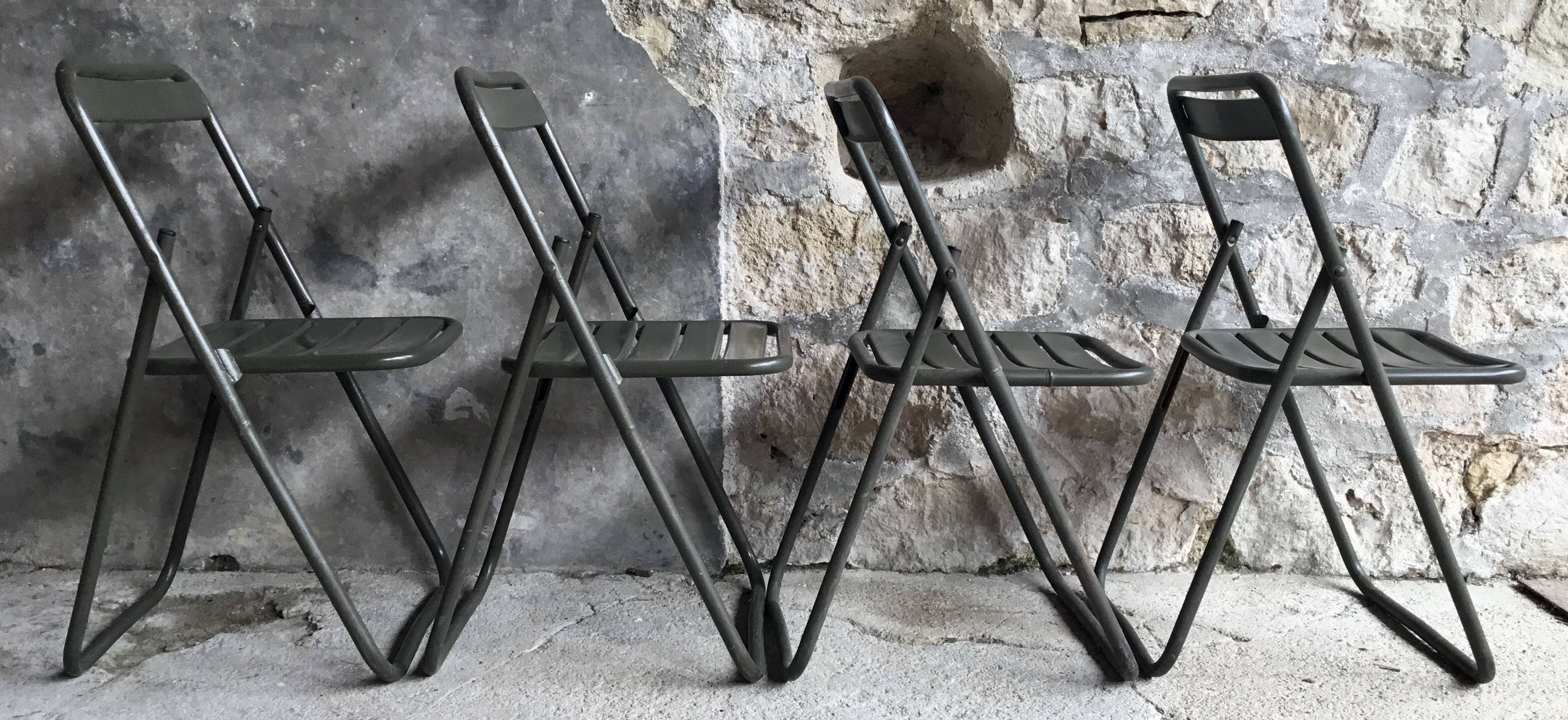 Set of 4 folding military chairs stamped Verhaeghe
