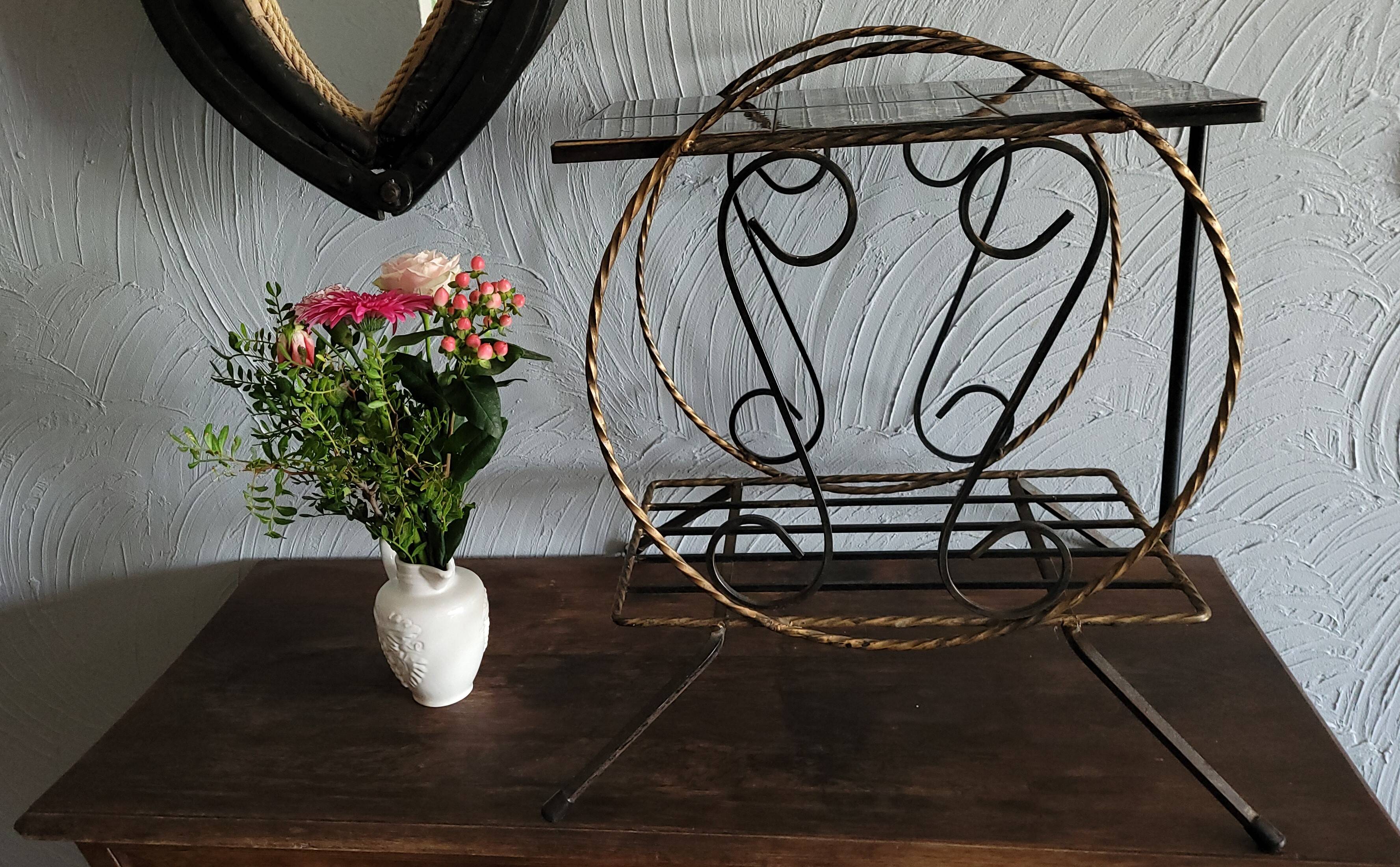 Antique vintage wrought iron side table