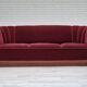 1960s, Danish 3 seater sofa, original condition, cherry-red furniture velour.