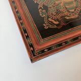 Large rectangular tray in lacquered and engraved wood decorated with characters. Burma, circa 1970.