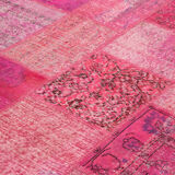 Handwoven oriental overdyed 205 cm x 300 cm pink patchwork carpet