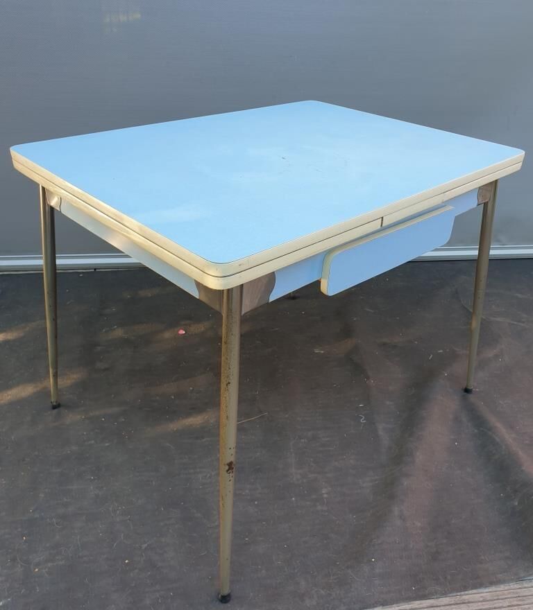Table Formica MDJ 1960 Blue and Chrome