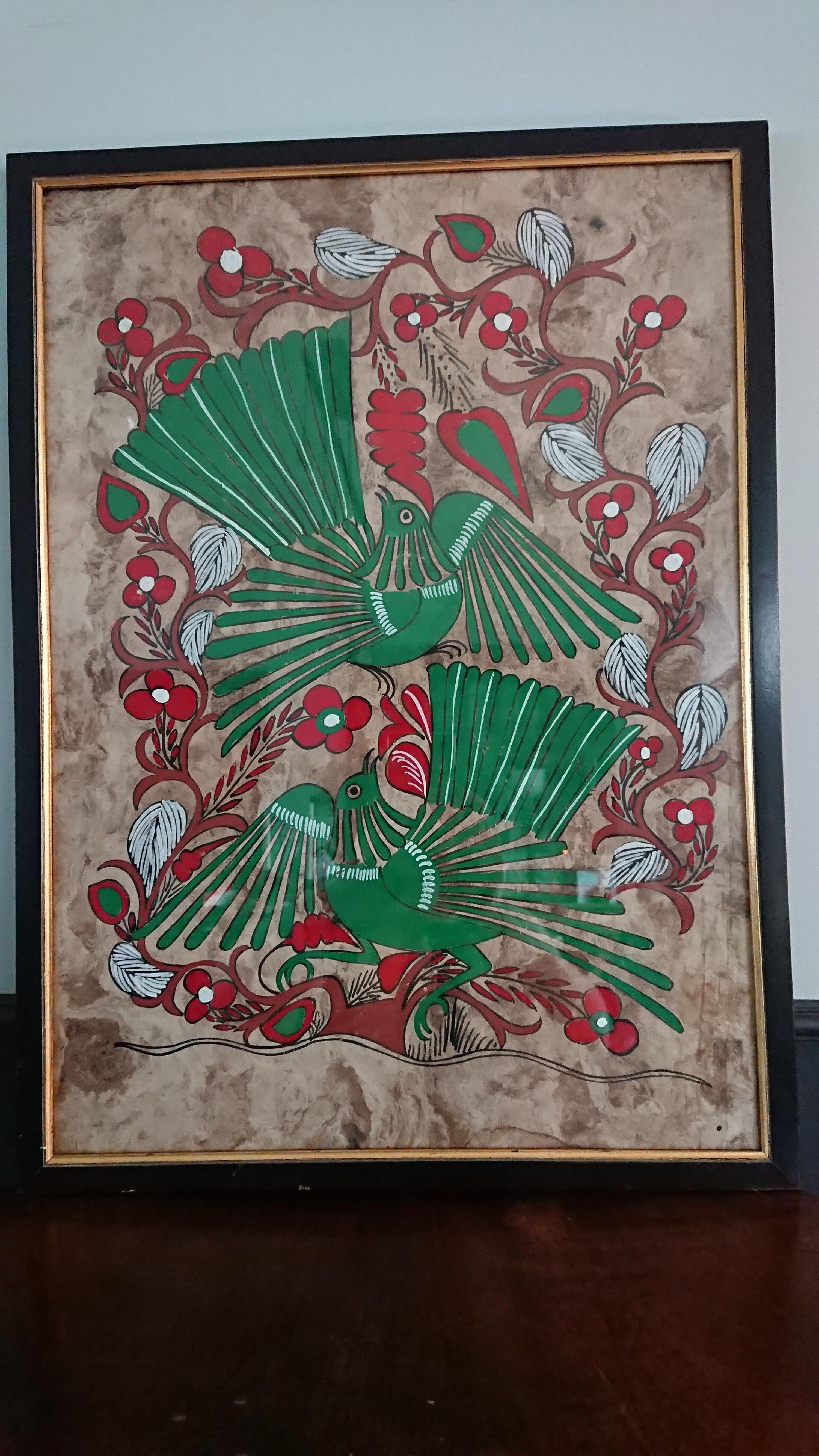 Painting on paper of Amate birds and flowers