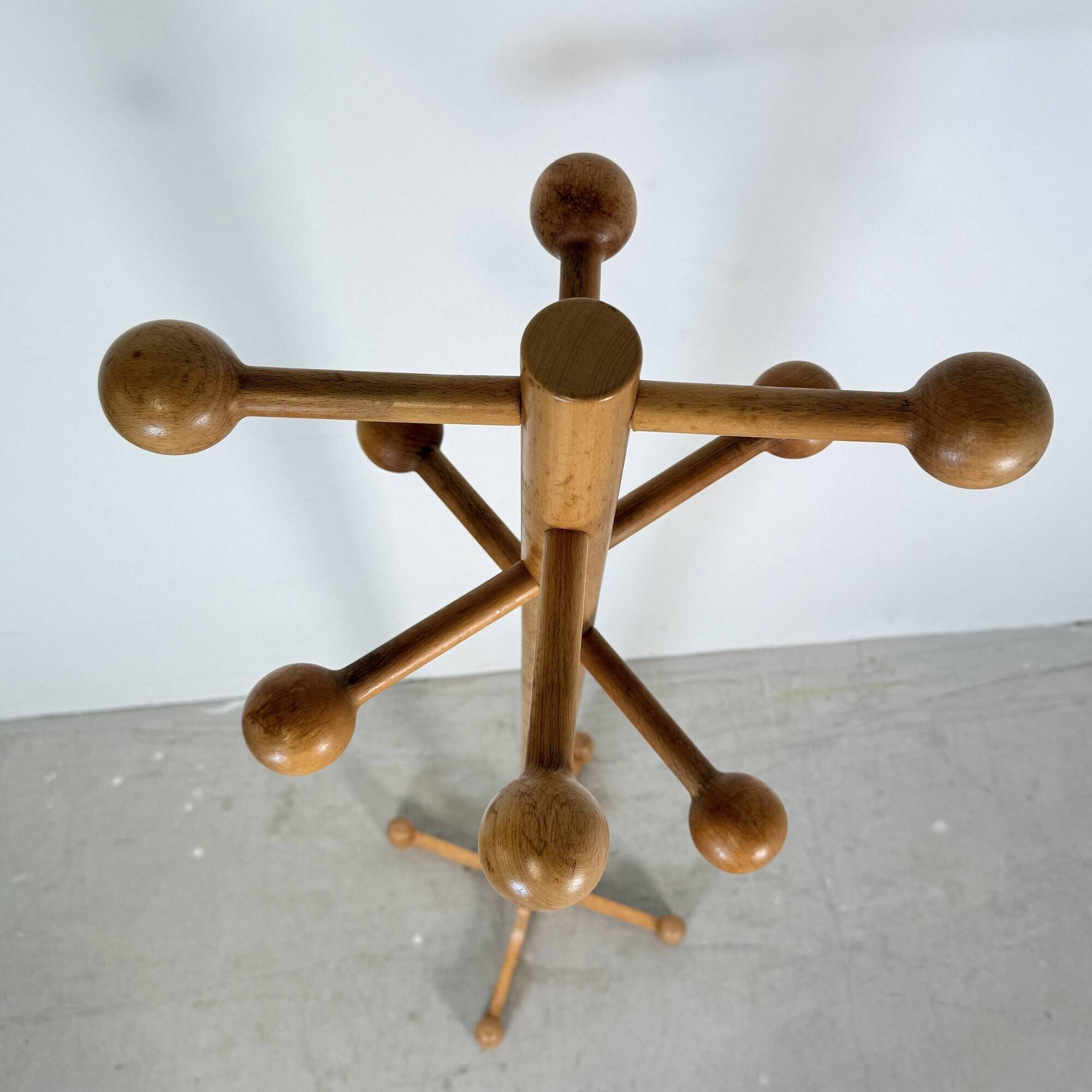 Vintage Postmodern Solid Beechwood Coat Stand – 1970s / 1980s