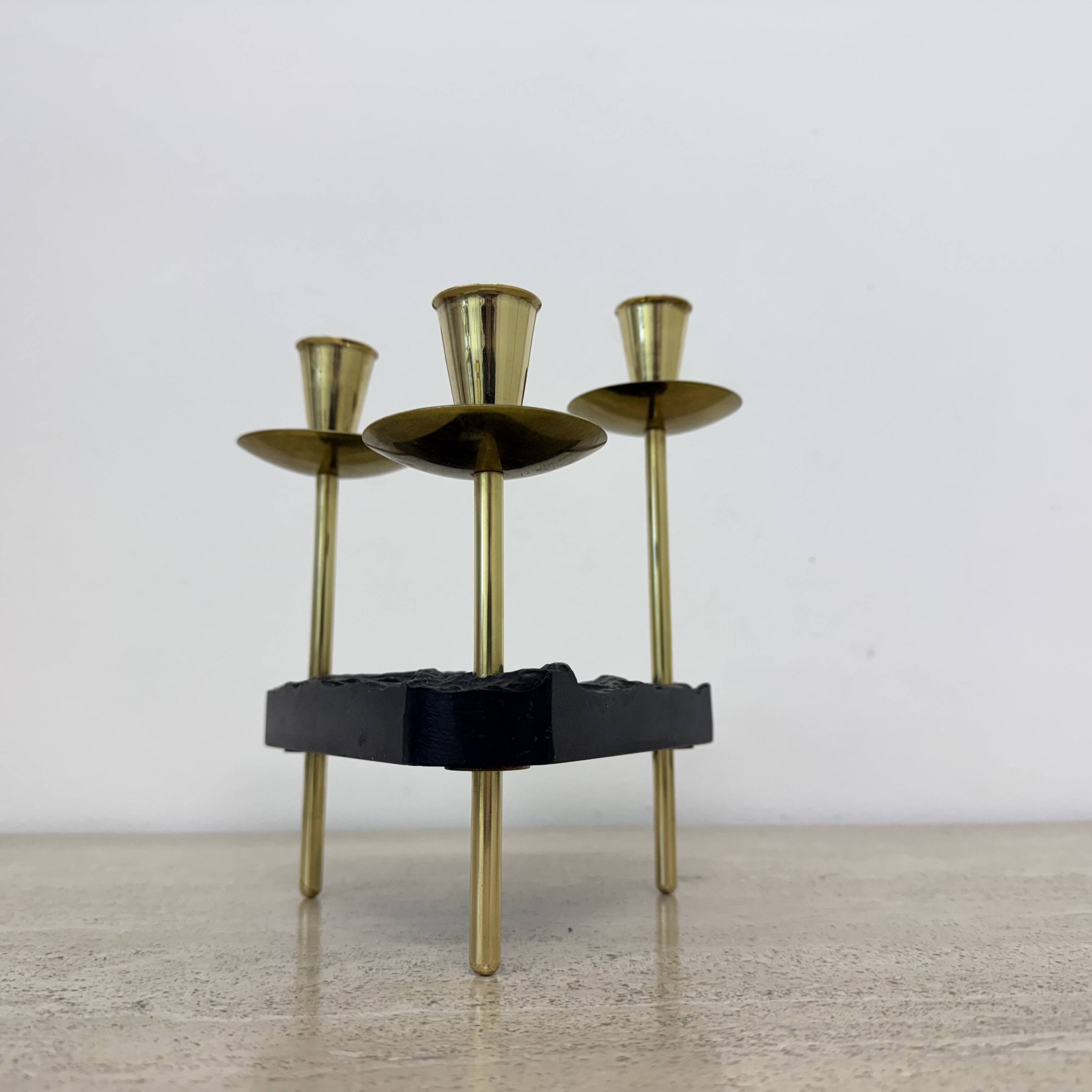 Mid century candle holder brass and lucite , 1970s