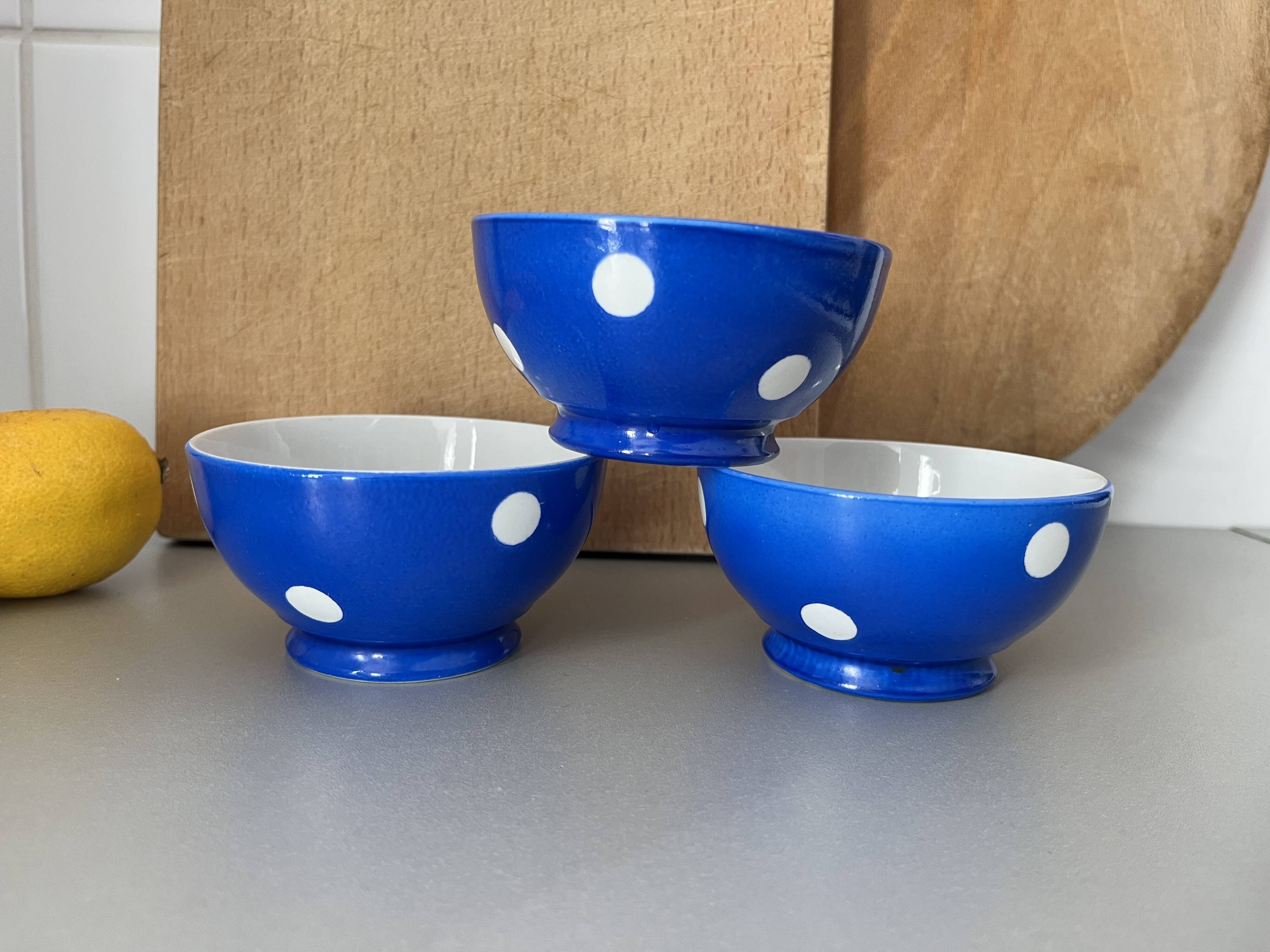 Old Longchamp porcelain bowls with blue dots