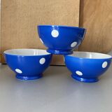 Anciens bols porcelaine Longchamp pois bleus