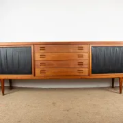 XL Danish sideboard in teak, oak and leatherette, 280 cm, by Nana Ditzel 1960.