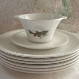 Fish set, 6 plates, sauce pot and saucer