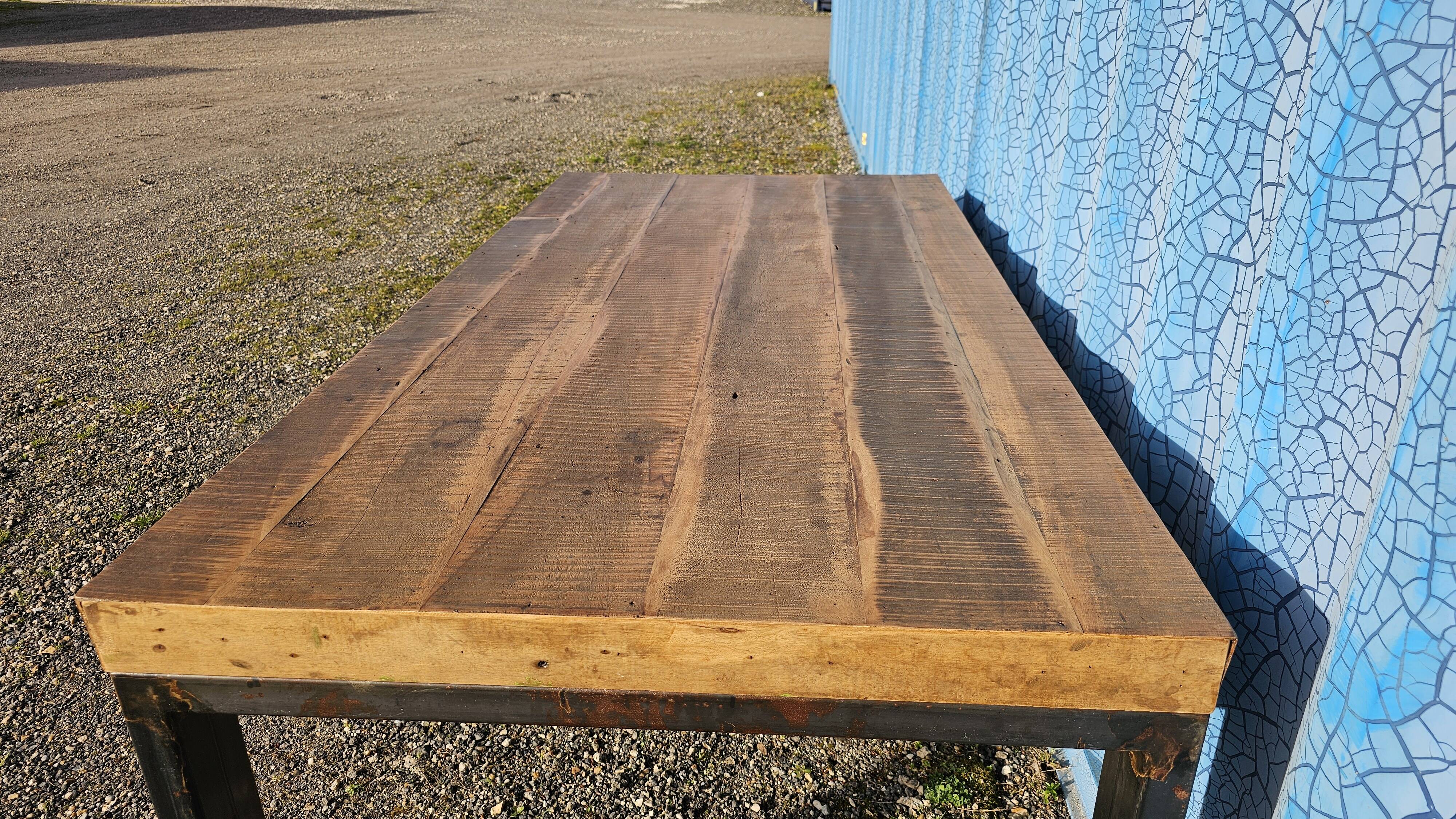 Industrial table 200 x 100 cm with wooden top + metal base