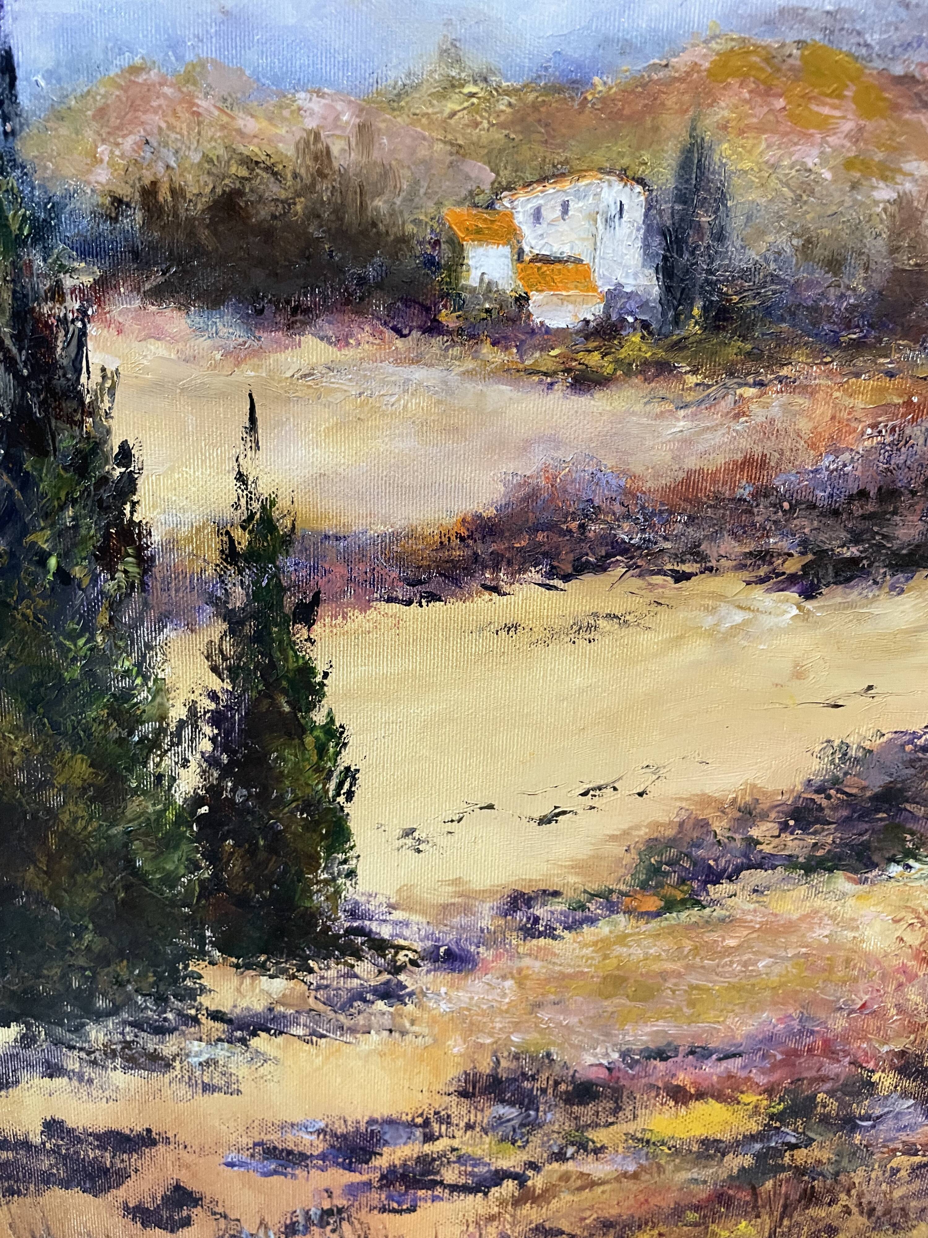 Oil painting landscape on canvas signed View of Provence