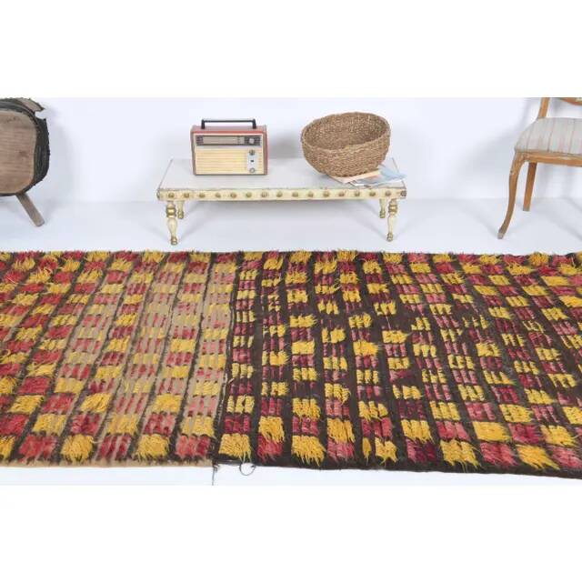 Vintage Turkish Hand-Knotted Wool Cotton Yellow Kilim Runner Rug 136x307