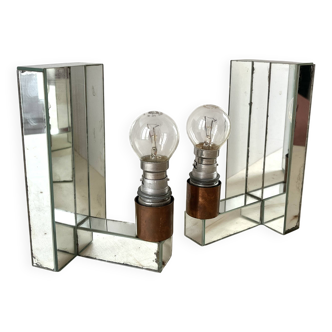 Pair of 1930s Art Deco mirror glass wall lights, vintage lighting