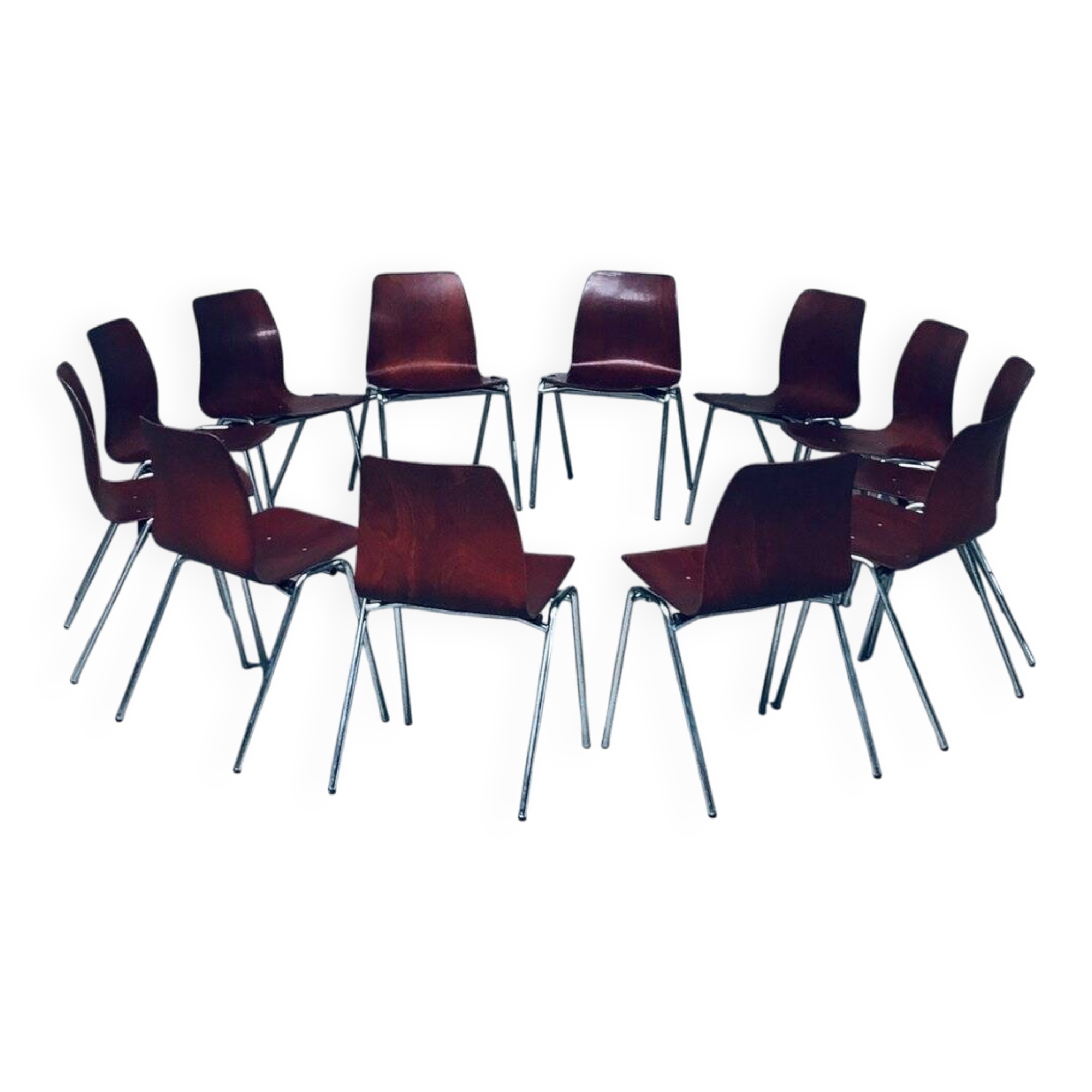 Mid-Century Design Stacking Chairs by Elmar Flötotto for Pagholz, Germany, 1960s, Set of 12