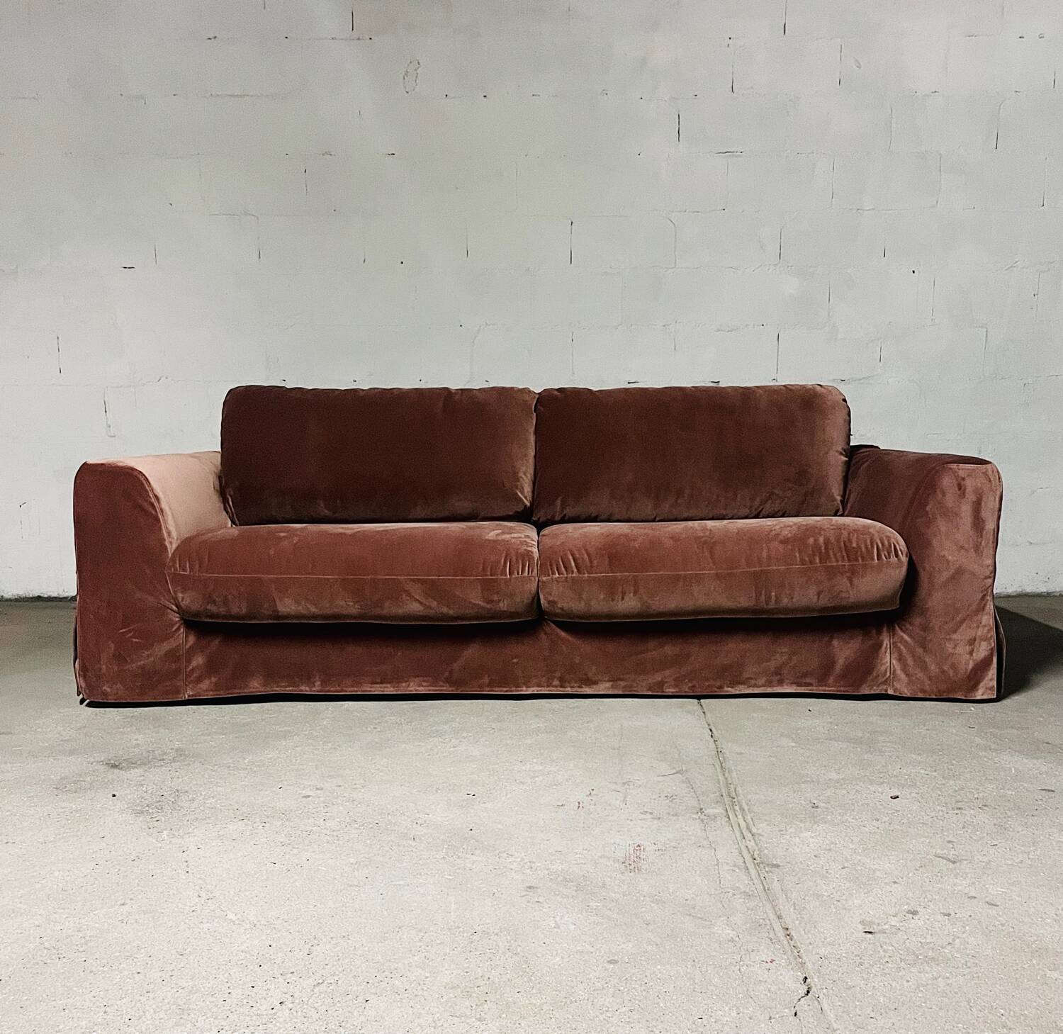 New AMPM terracotta velvet convertible sofa