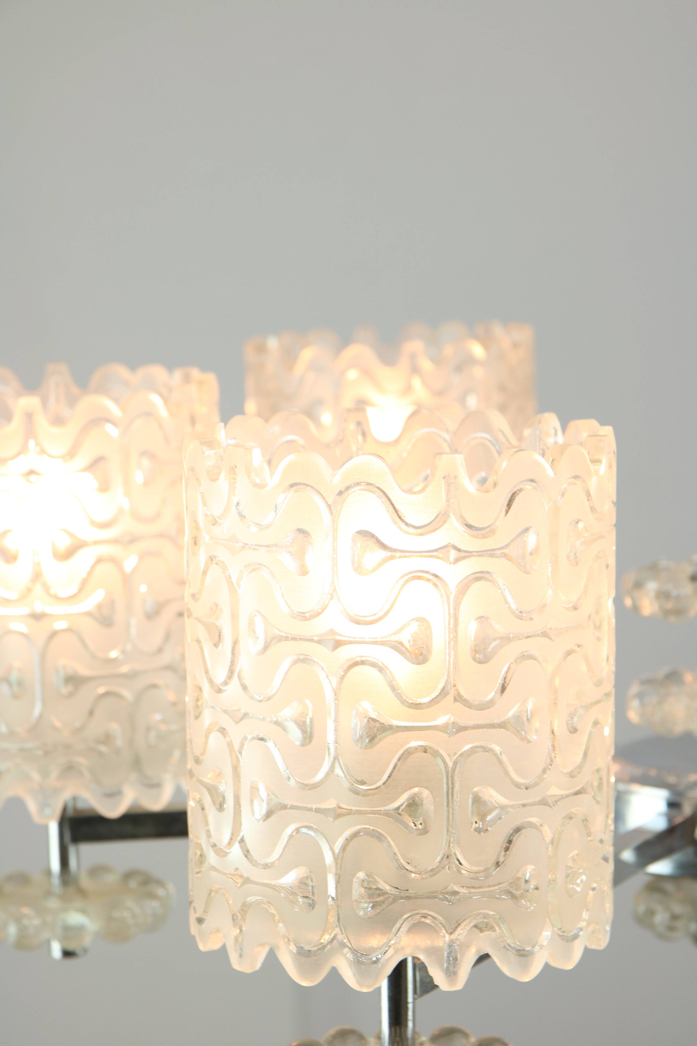 Vintage Austrian Glass Chandelier: Mid-Century Modern Embossed Pendant Lamp