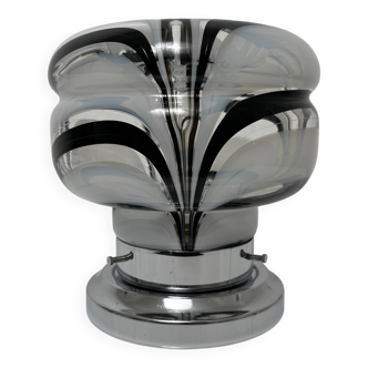 Lampe en métal chromé et verre soufflé Murano, Italie vers 1970