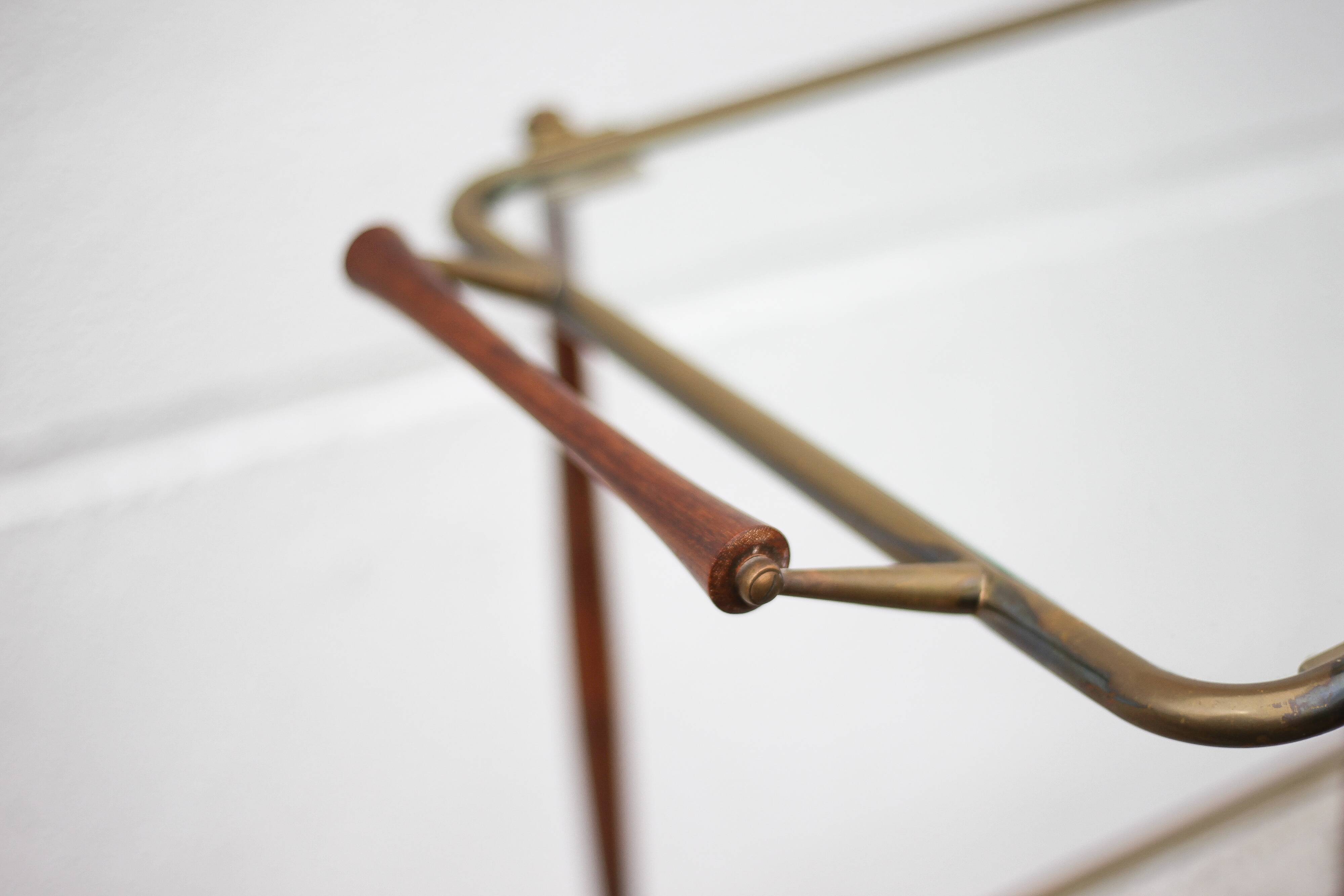 Wood and brass rolling dessert trolley, bar cart, server, trolley, 1950 Cesare Lacca for Arredoluce.